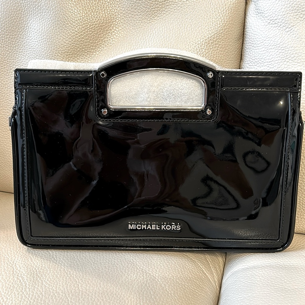 Michael by Michael Kors Berkley Legacy Leather Clutch Patent Black Leather - Picture 1 of 8